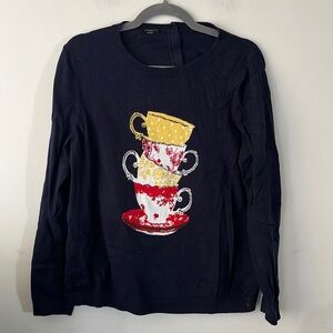 Talbots Stacked tea Cups Print Knit Sweater Top